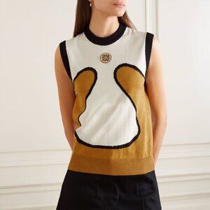 Lukhanyo Mdingi Colorblock Wool and Silk Vest Ecru Size XL